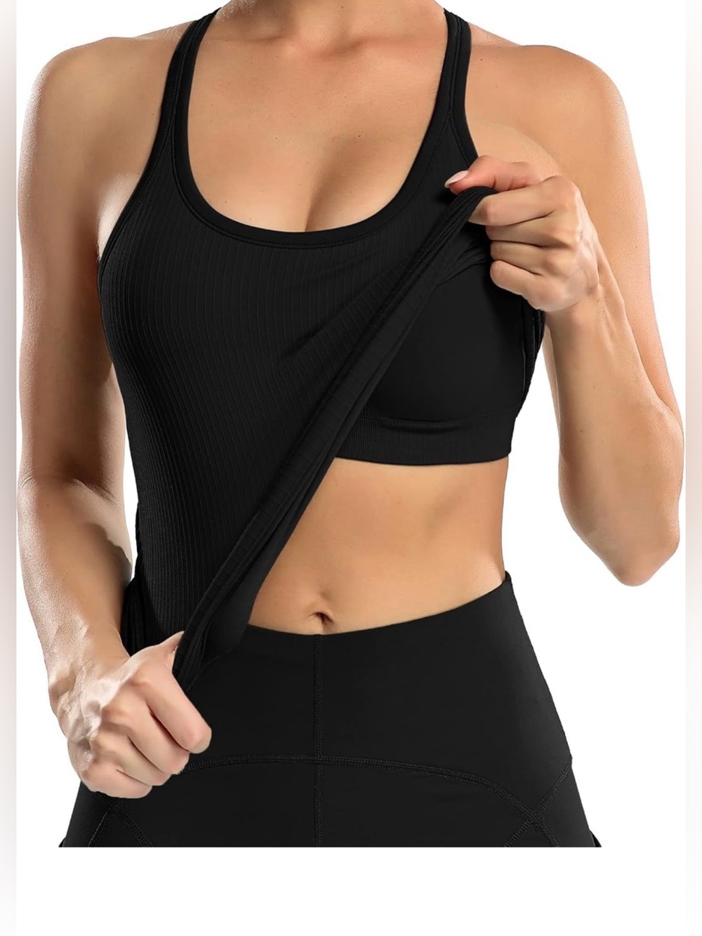 ATTRACO Women’s Ribflex Ribbed Workout Tank Tops has Built in Bra removable pads